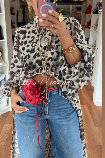 Tanya Lace Pattern Mock Neck Balloon Sleeve High Low Maxi Top