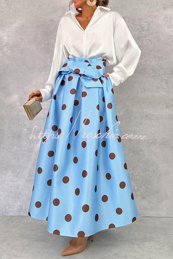 Moonlight Elegance Satin Button Up Long Sleeve Relaxed Blouse