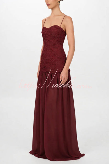 Stylish Three-dimensional Floral Chiffon Patchwork Strapless Elegant Maxi Dress