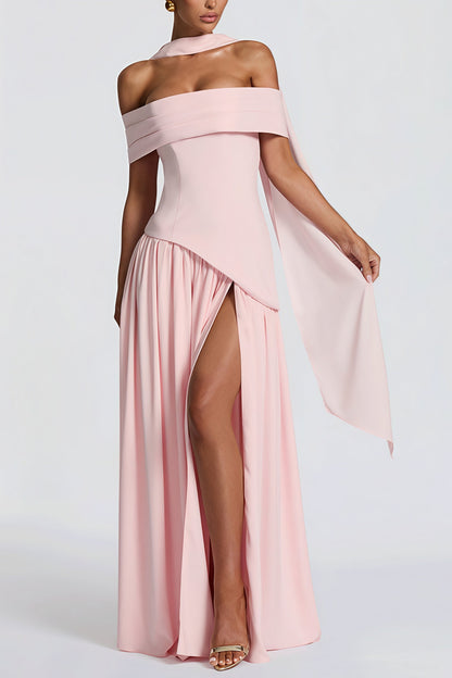 Vestido maxi de tubo con abertura alta, fruncido y tirantes finos