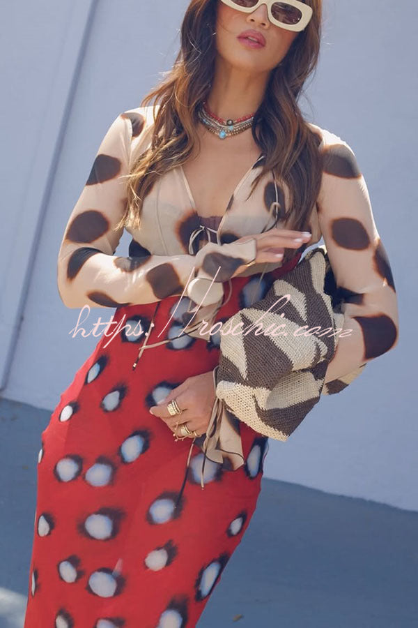 Sabine Animal and Butterfly Print Colorblock Long Sleeve Bias Cut Maxi Dress