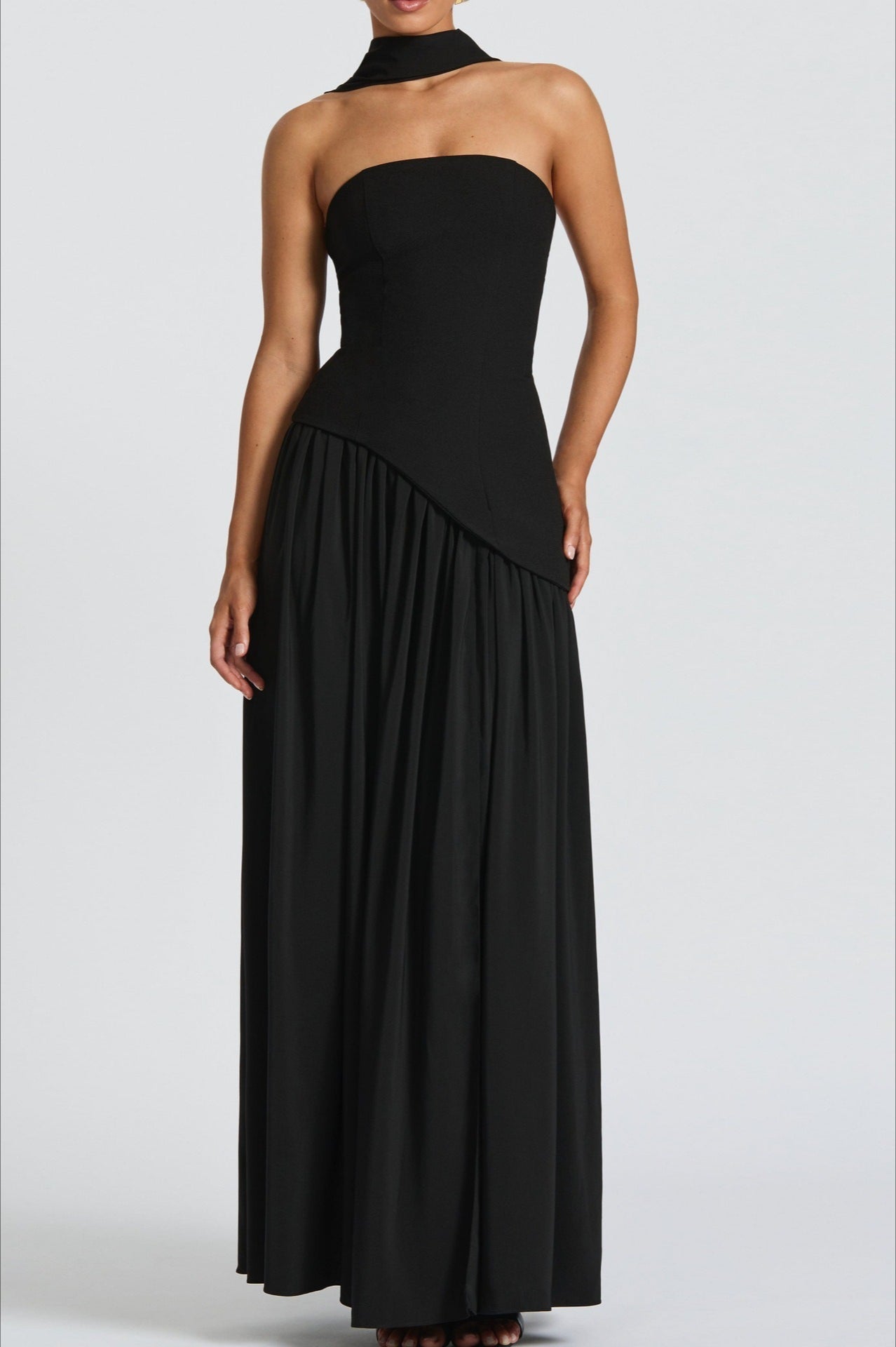 Color Block  Strapless Off Shoulder Slim Formal Dress