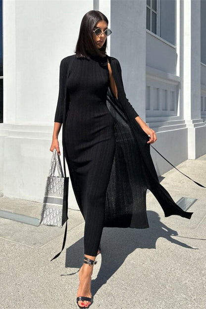 Vestido de suéter de punto de cuello alto sin mangas