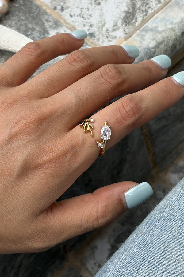 Ocean-themed Diamond-encrusted Fashion Open Ring