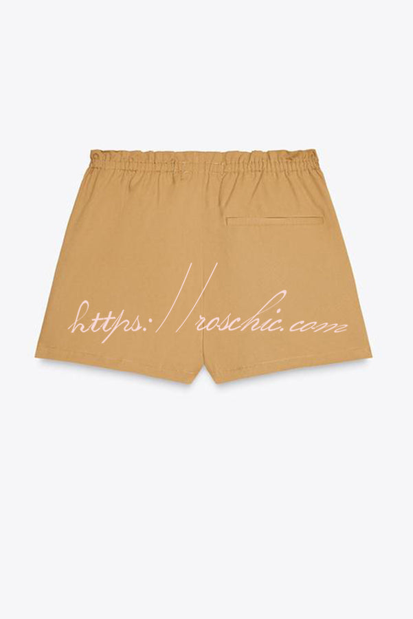 Chic Comfort Mid Rise Elastic Waist Contrast Buttons Pocket Mini Skort