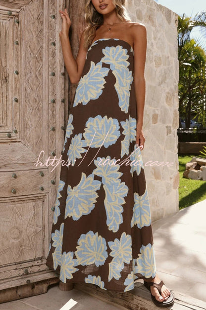 Flowers Print Sleeveless Off-shoulder Resort-style Loose Maxi Dress