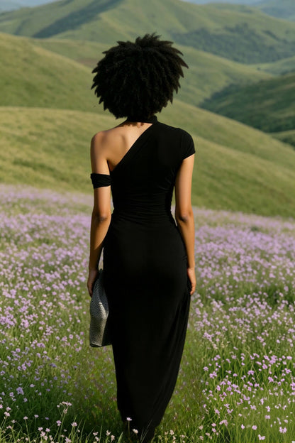 One-Shoulder Slim Maxi Party Dress