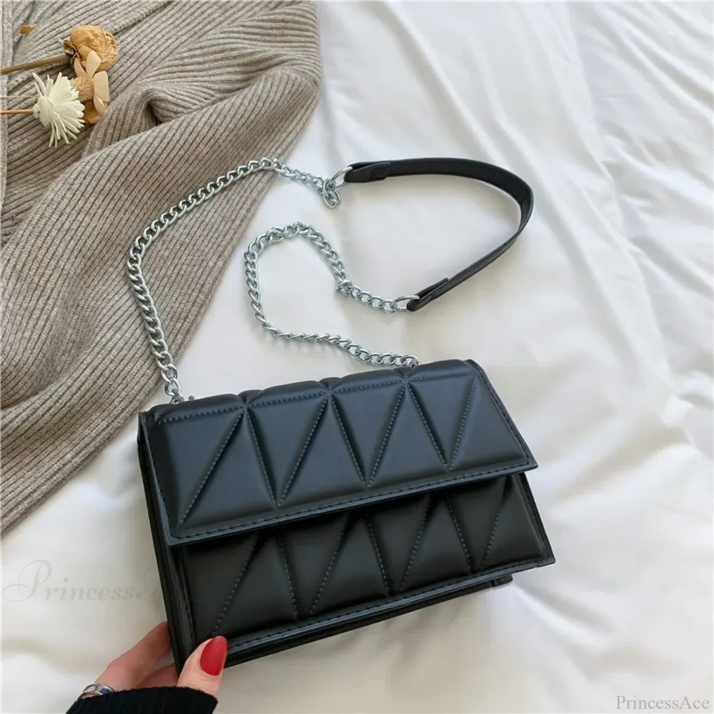 Chain Strap Flap Embroidery Crossbody