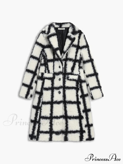Checkered Button Graceful Sherpa Jacket