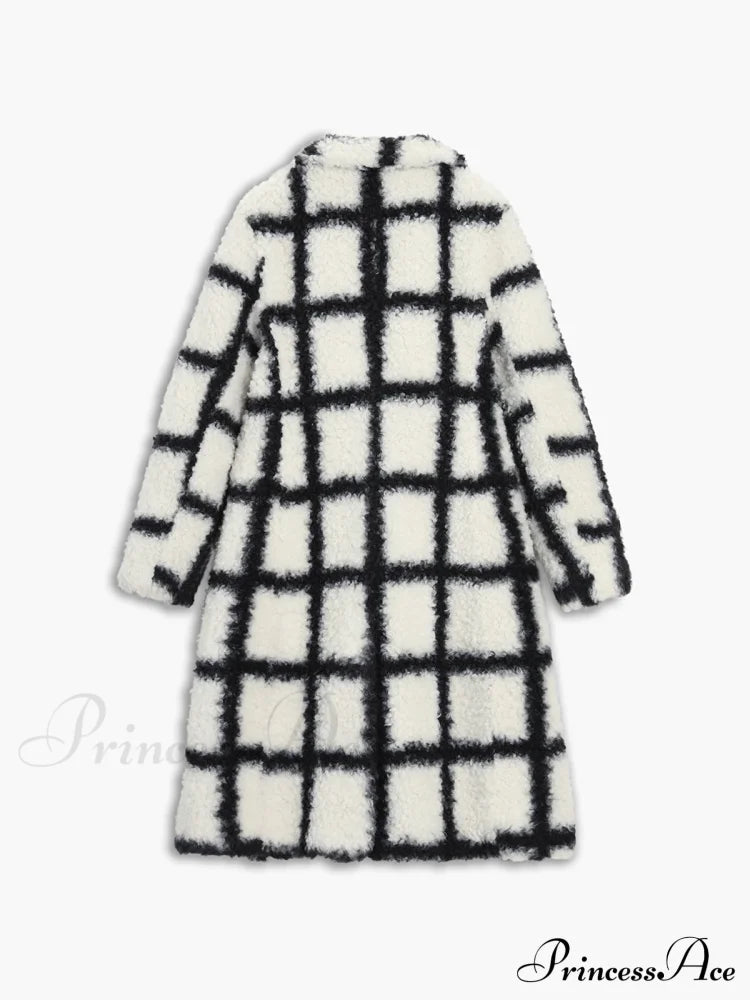 Checkered Button Graceful Sherpa Jacket