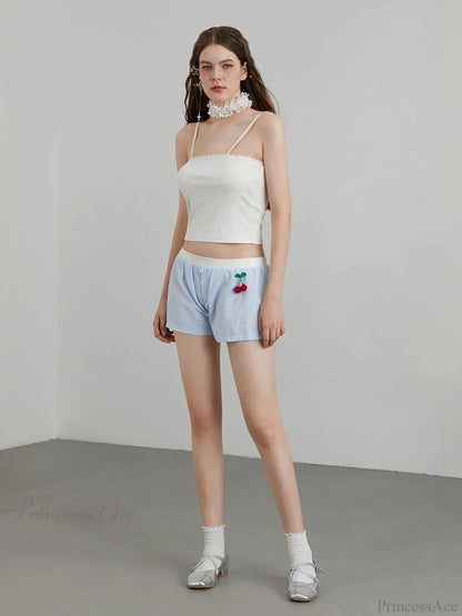 Cherry Striped Elastic Waist Short
