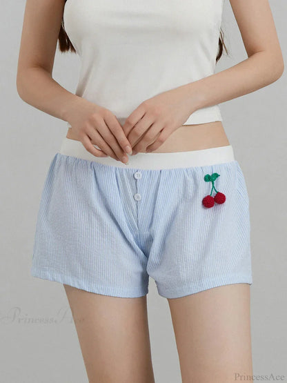 Cherry Striped Elastic Waist Short