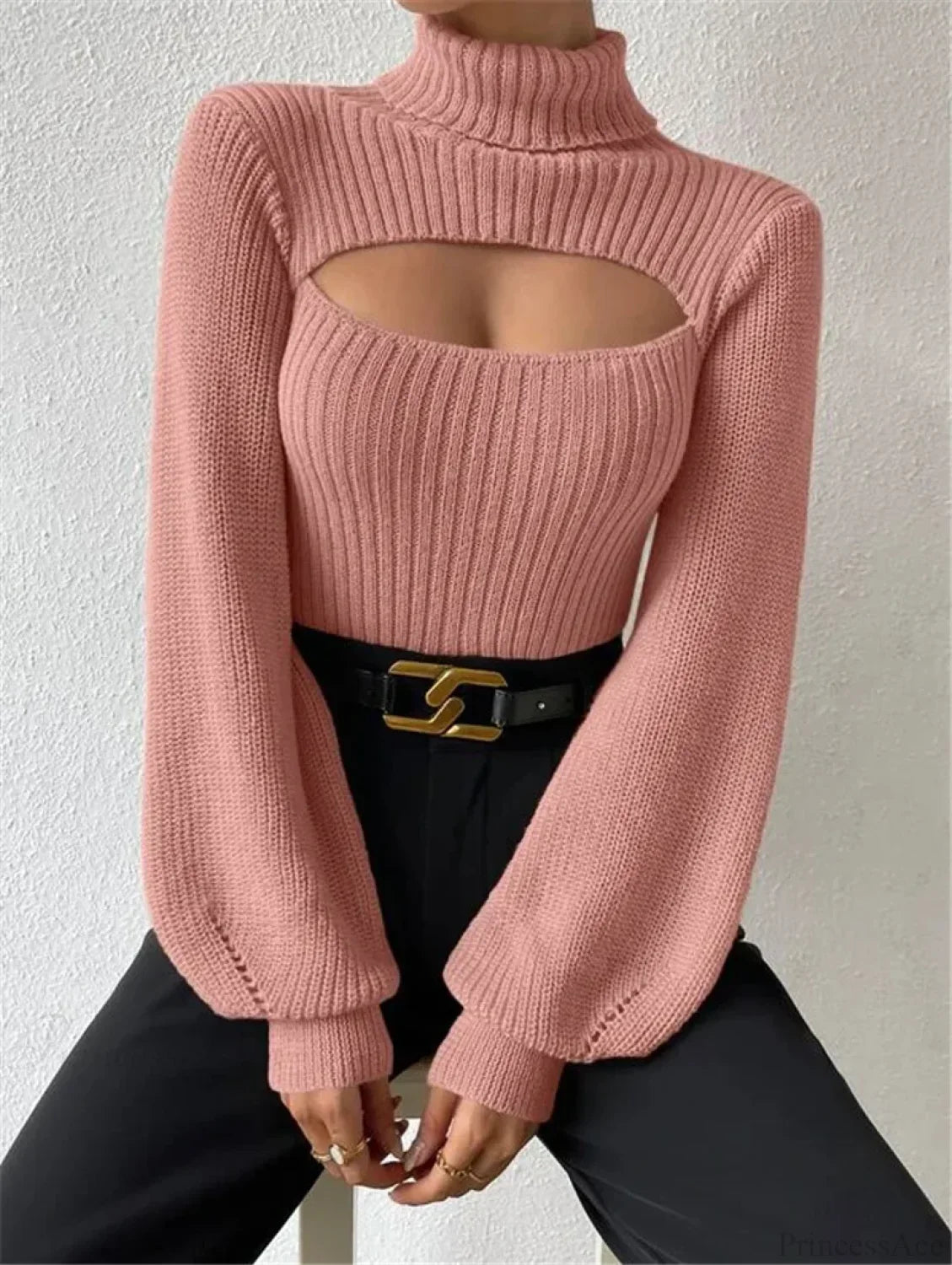 Chest Hollowed-out Turtleneck Sexy Sweater