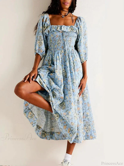 Chic Boho Backless Ruffle Floral Dress