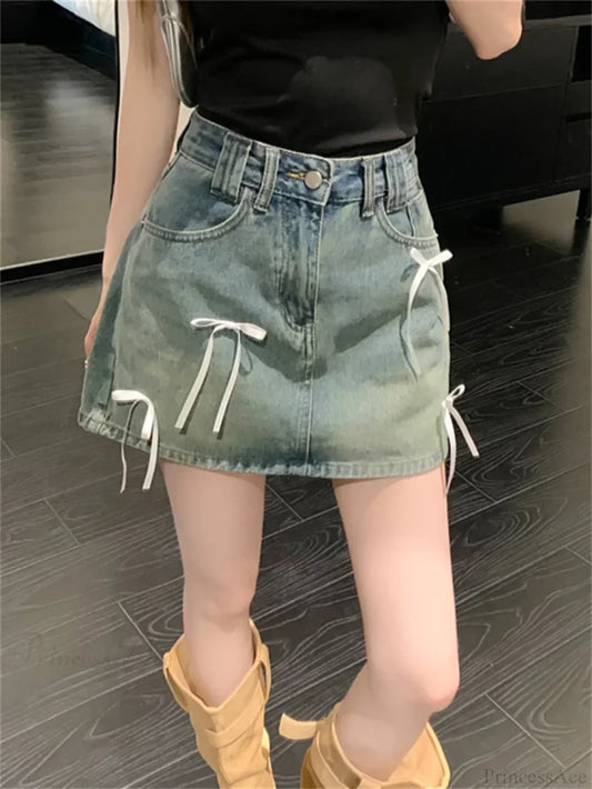 Chic Denim Bow Detail Skirt