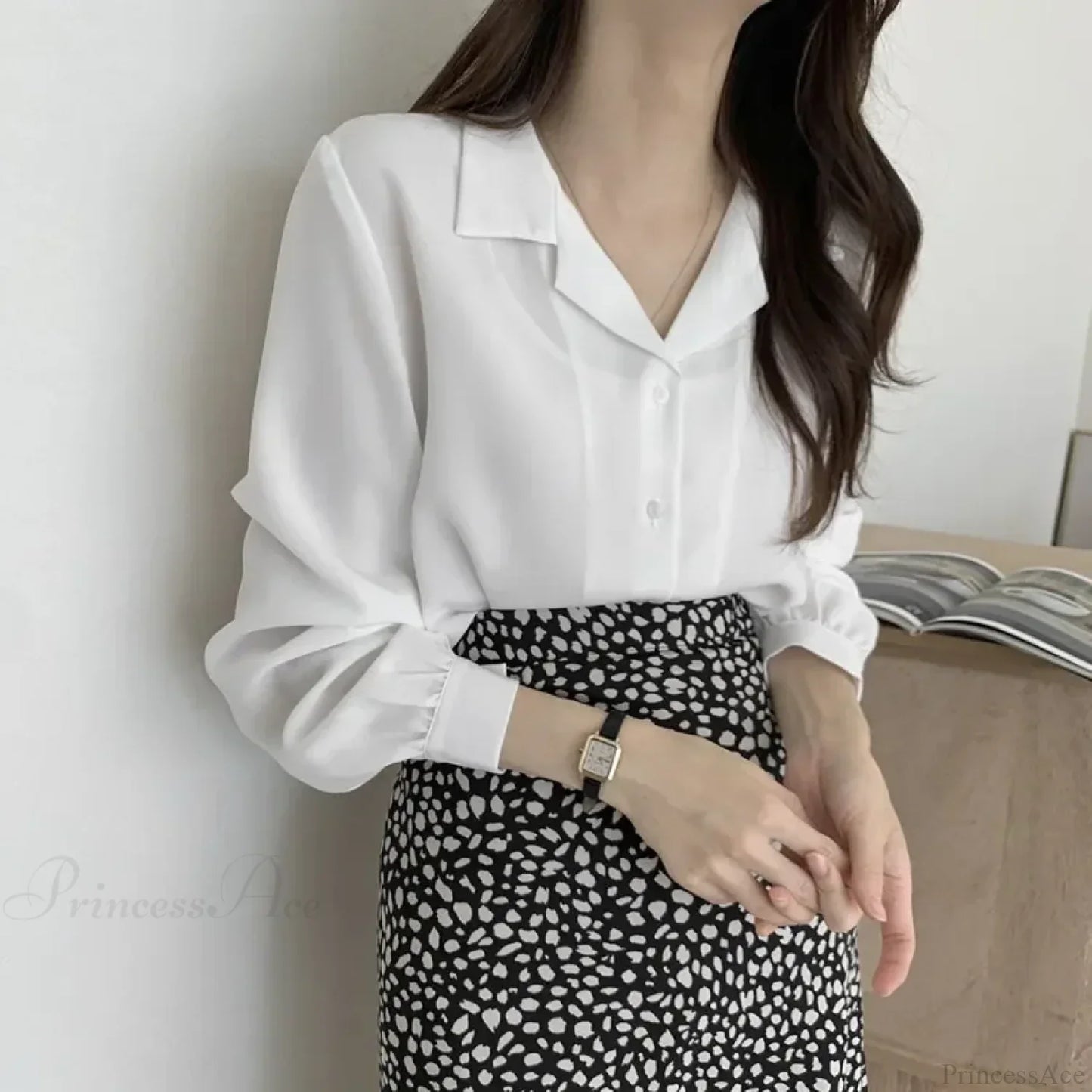 Chic Lantern Sleeve Suit Collar Loose Office Shirt