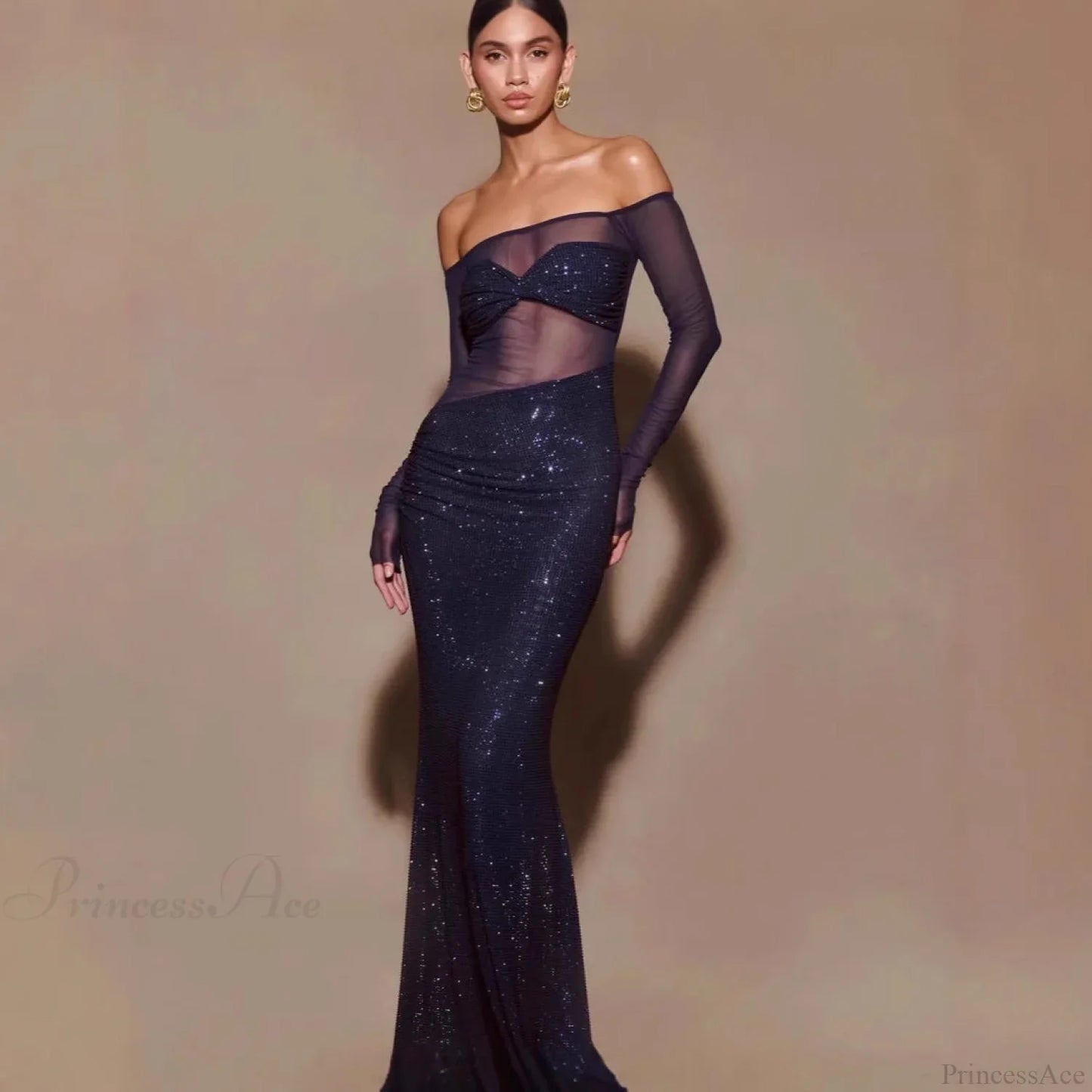 Chic One-Shoulder Rhinestone Fitted Prom Dress