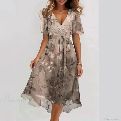 Chiffon Floral Print V-neck Dress