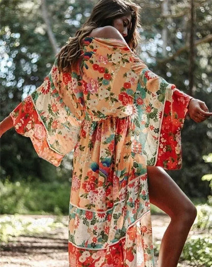 Chiffon Leopard Print Kimono Boho Beach Cover up