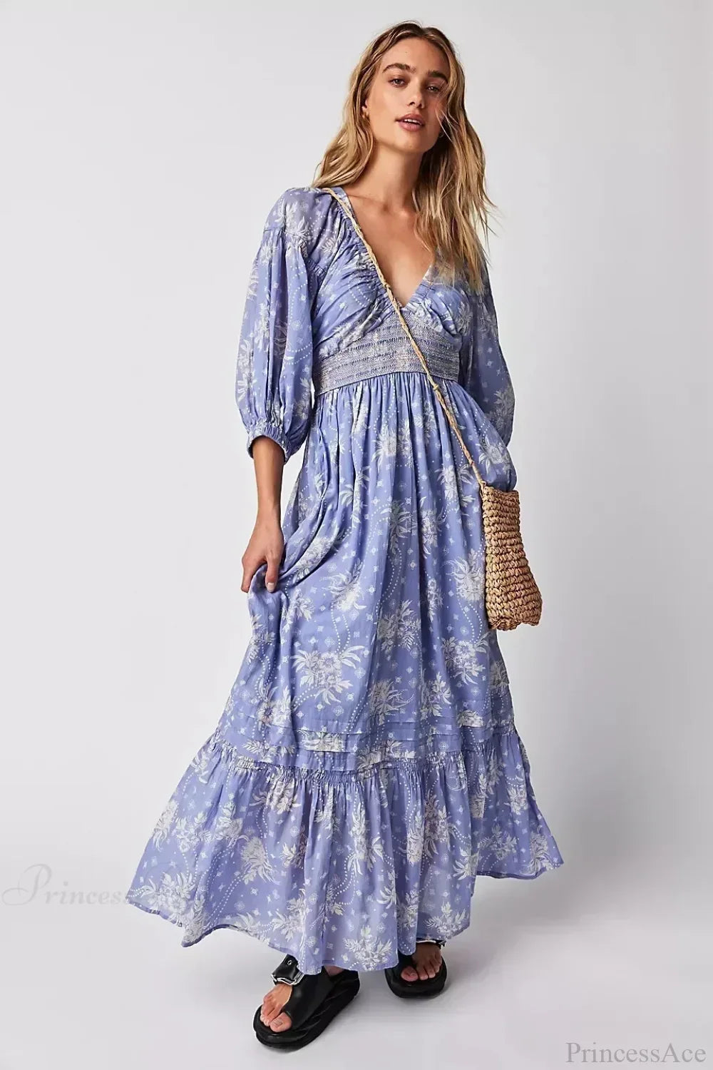 Chiffon Long Sleeve Holiday Floral Boho Dress