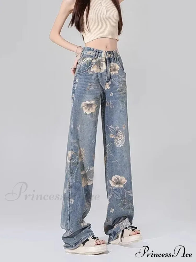 Children's High Waist Straight Tube Loose Wide Leg Trendy Spliced With Old Zippers Jean