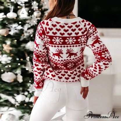 Christmas Cozy Cute Santa Head Print Comfortable Oversized Stylish Sweater