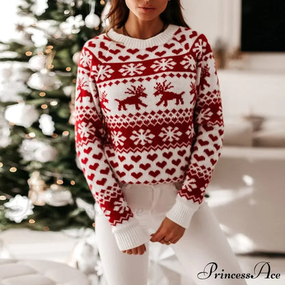 Christmas Cozy Cute Santa Head Print Comfortable Oversized Stylish Sweater