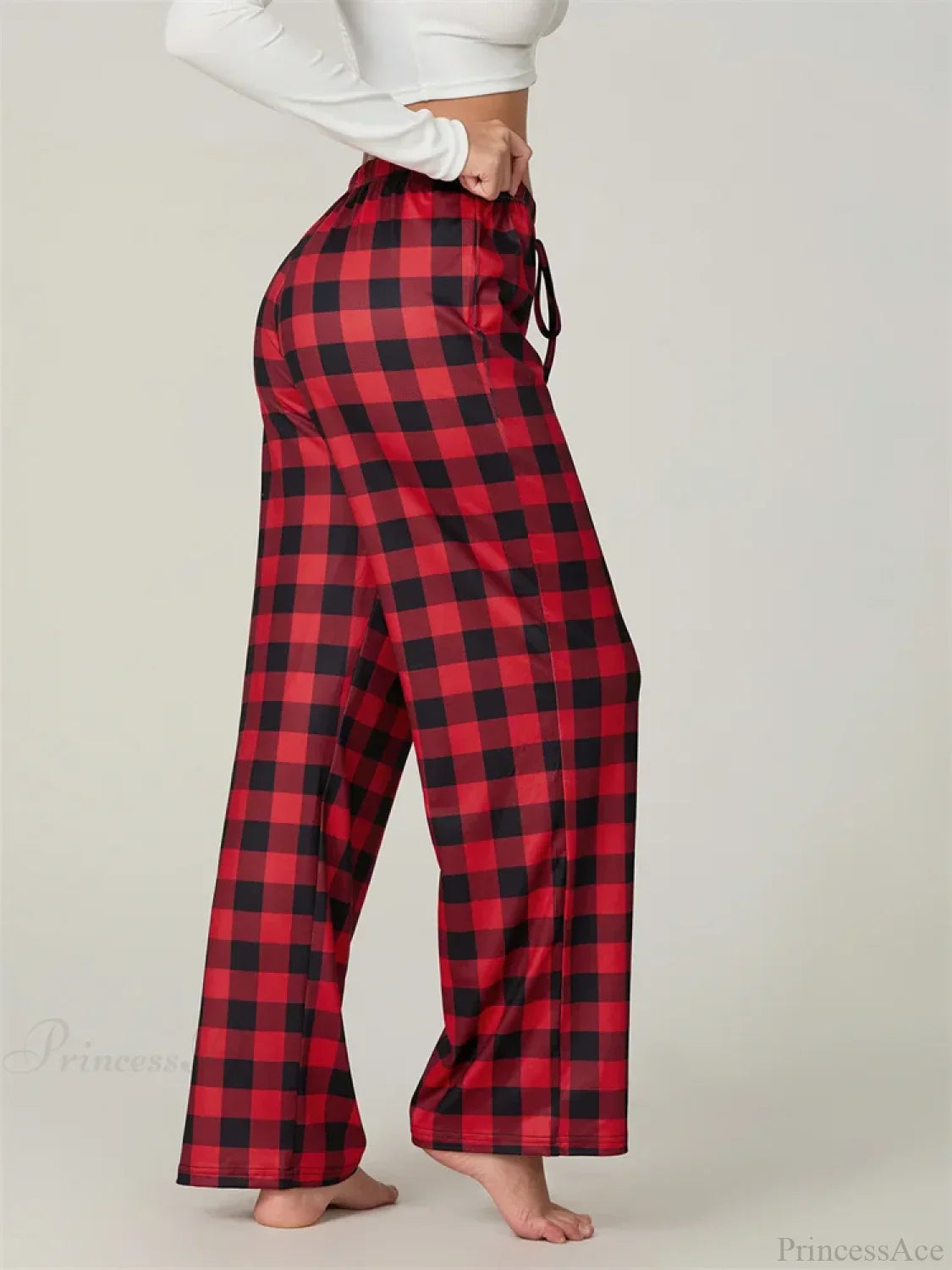 Christmas Plaid Print Lace-Up Elastic Sleep Pant