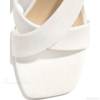 Cisscross High Heel Square Toe Pu Leather Sandals Summer Party Workwear Korean Style High Heel