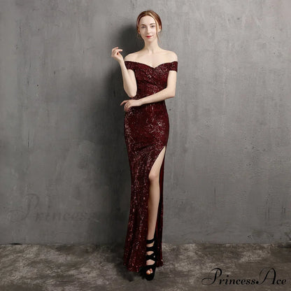 Clara Glitter Off the Graceful Shoulder Split Dress For Prom