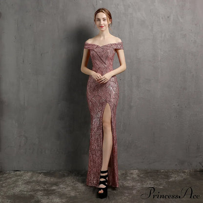 Clara Glitter Off the Graceful Shoulder Split Dress For Prom