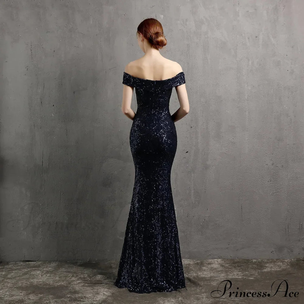 Clara Glitter Off the Graceful Shoulder Split Dress For Prom
