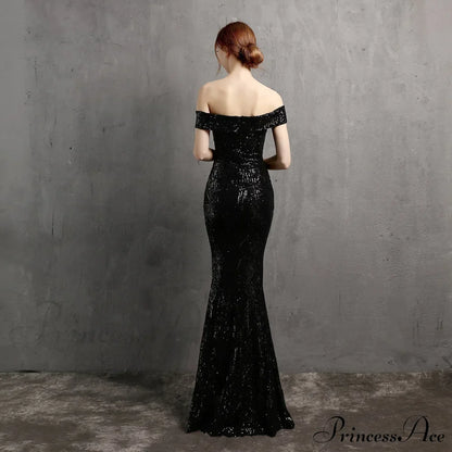 Clara Glitter Off the Graceful Shoulder Split Dress For Prom