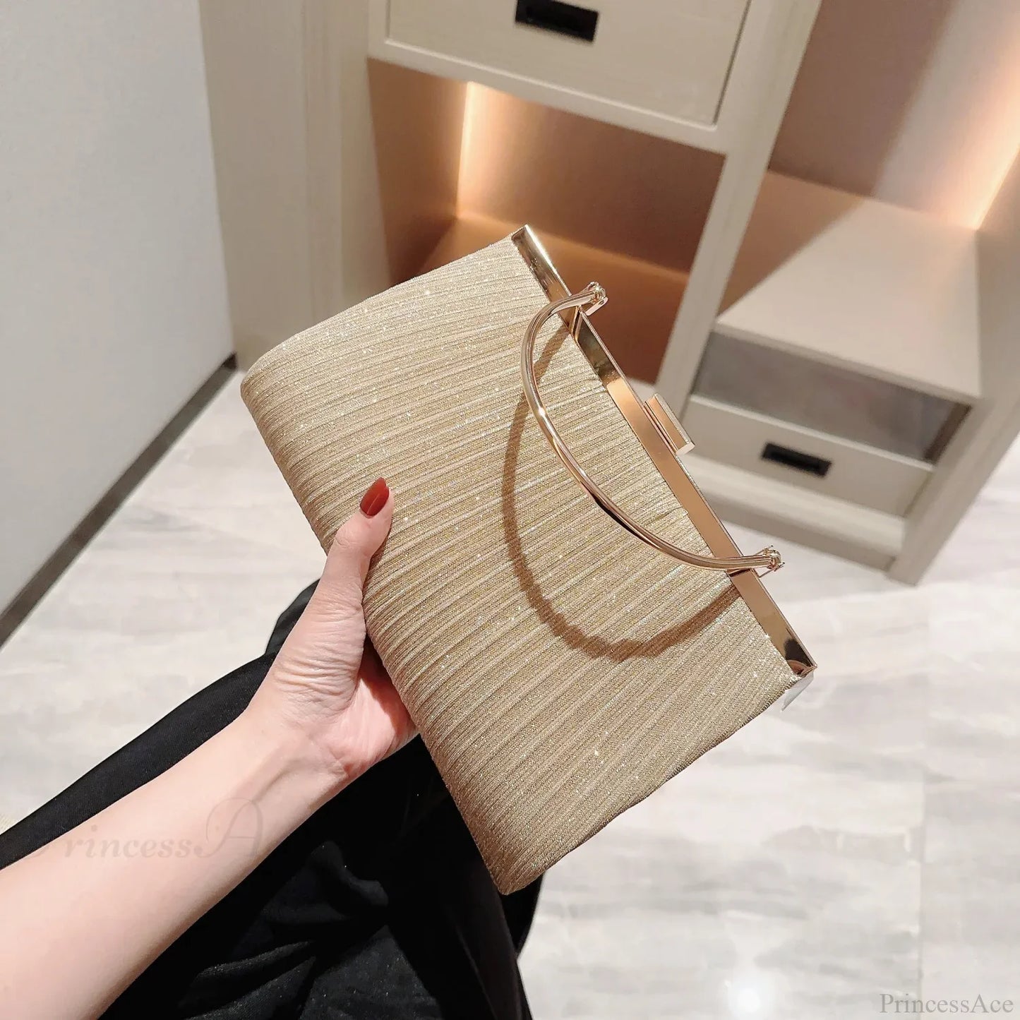 Classic Pleated Sparkling Evening Handbag