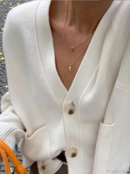Classic Solid Pocket V-Neck Single-Breasted Cardigan