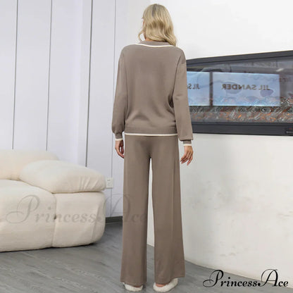Collar Buttoned Loose Knit Suit