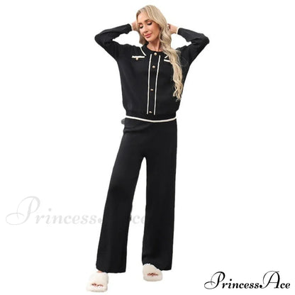 Collar Buttoned Loose Knit Suit