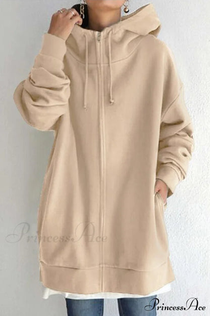Color Hoodie Zipper Solid - Mid-length