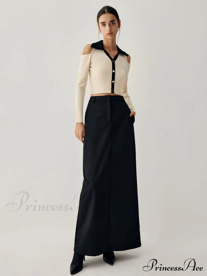 Colorblock Open Collar Cutout Modern Crop Long Sleeve Top