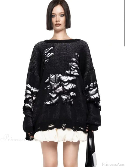 Colorblocking Torn Knit Pullover Sweater