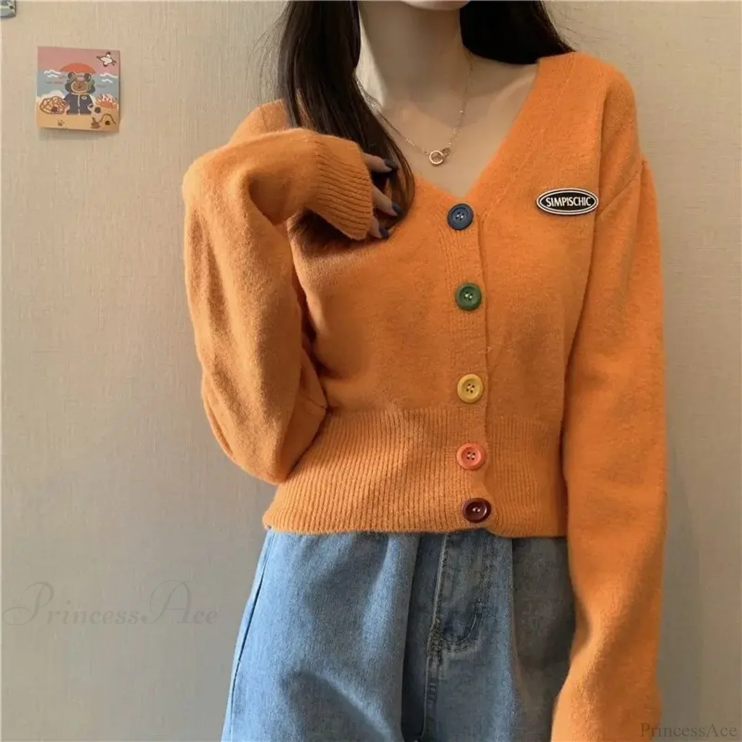 Colorful V-Neck Loose Long Sleeve Casual Knit Cardigan