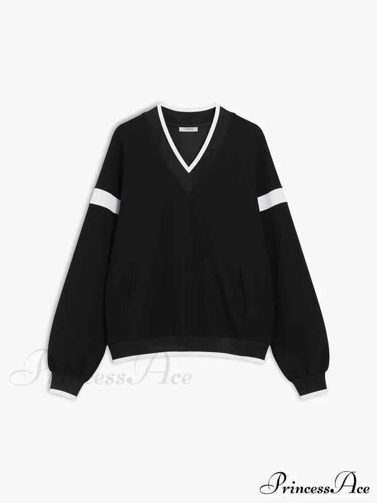 Contrast Trim Graceful Oversized Sweatshirt