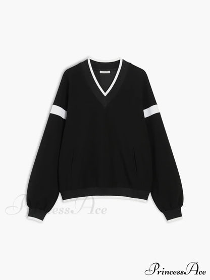 Contrast Trim Graceful Oversized Sweatshirt