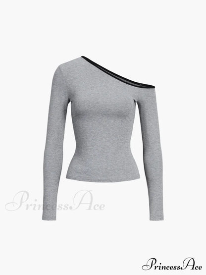 Contrast Trim Off Trendy Shoulder Long Sleeve Shirt