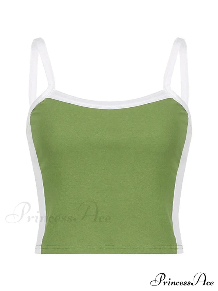 Contrast Trim Rib-Knit Trendy Crop Cami Top