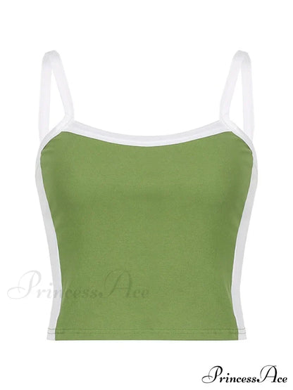 Contrast Trim Rib-Knit Trendy Crop Cami Top