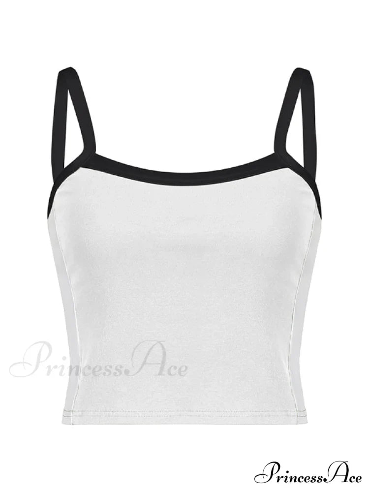Contrast Trim Rib-Knit Trendy Crop Cami Top