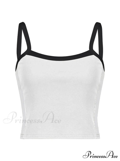 Contrast Trim Rib-Knit Trendy Crop Cami Top
