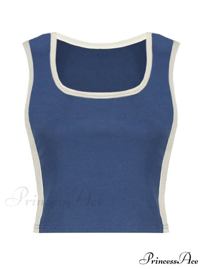 Contrast Trim Rib-Knit Trendy Crop Cami Top