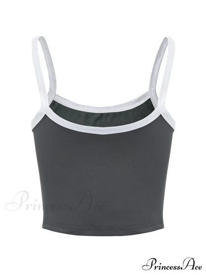 Contrast Trim Rib-Knit Trendy Crop Cami Top